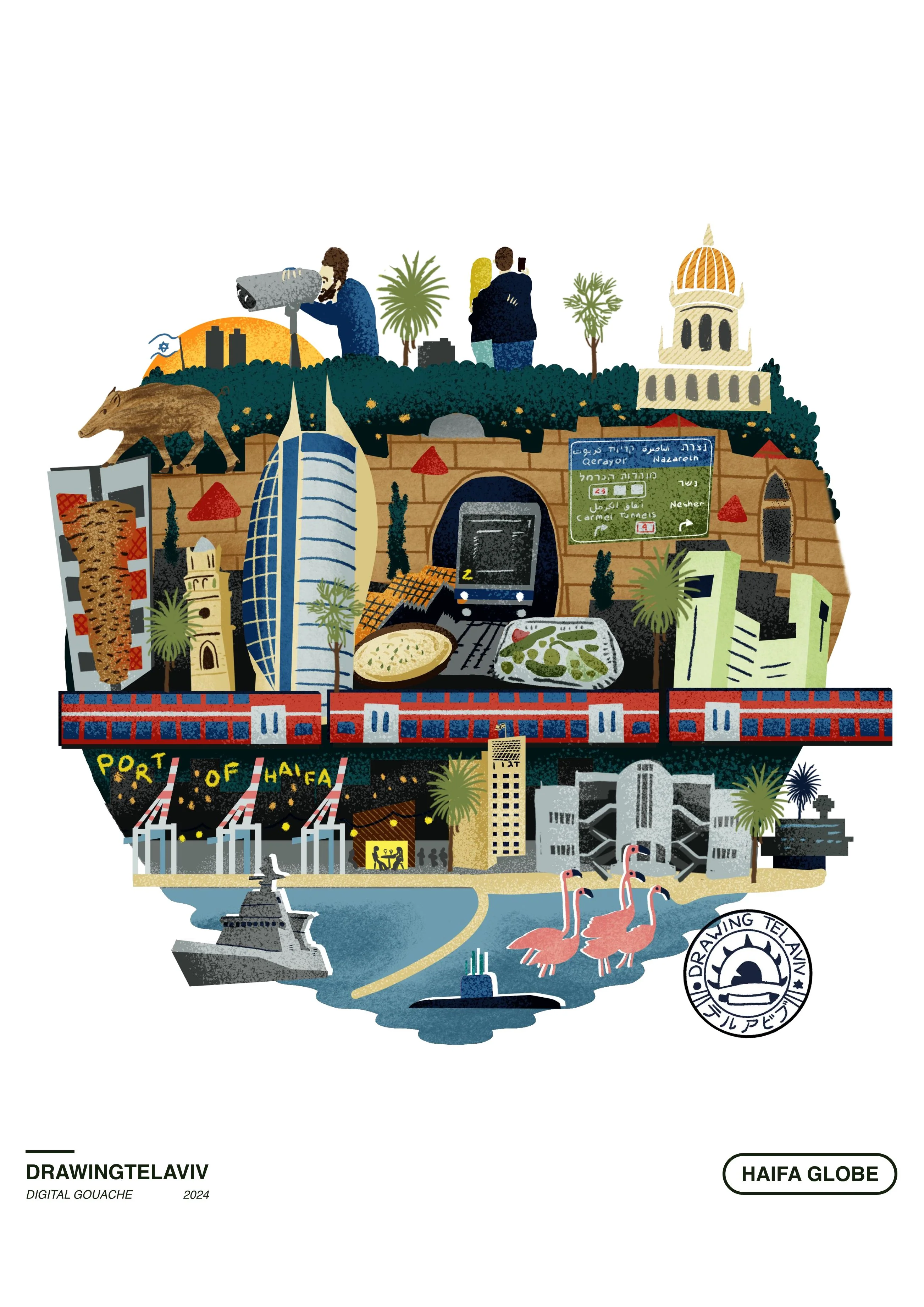 Drawing Tel Aviv | פרינט Haifa globe