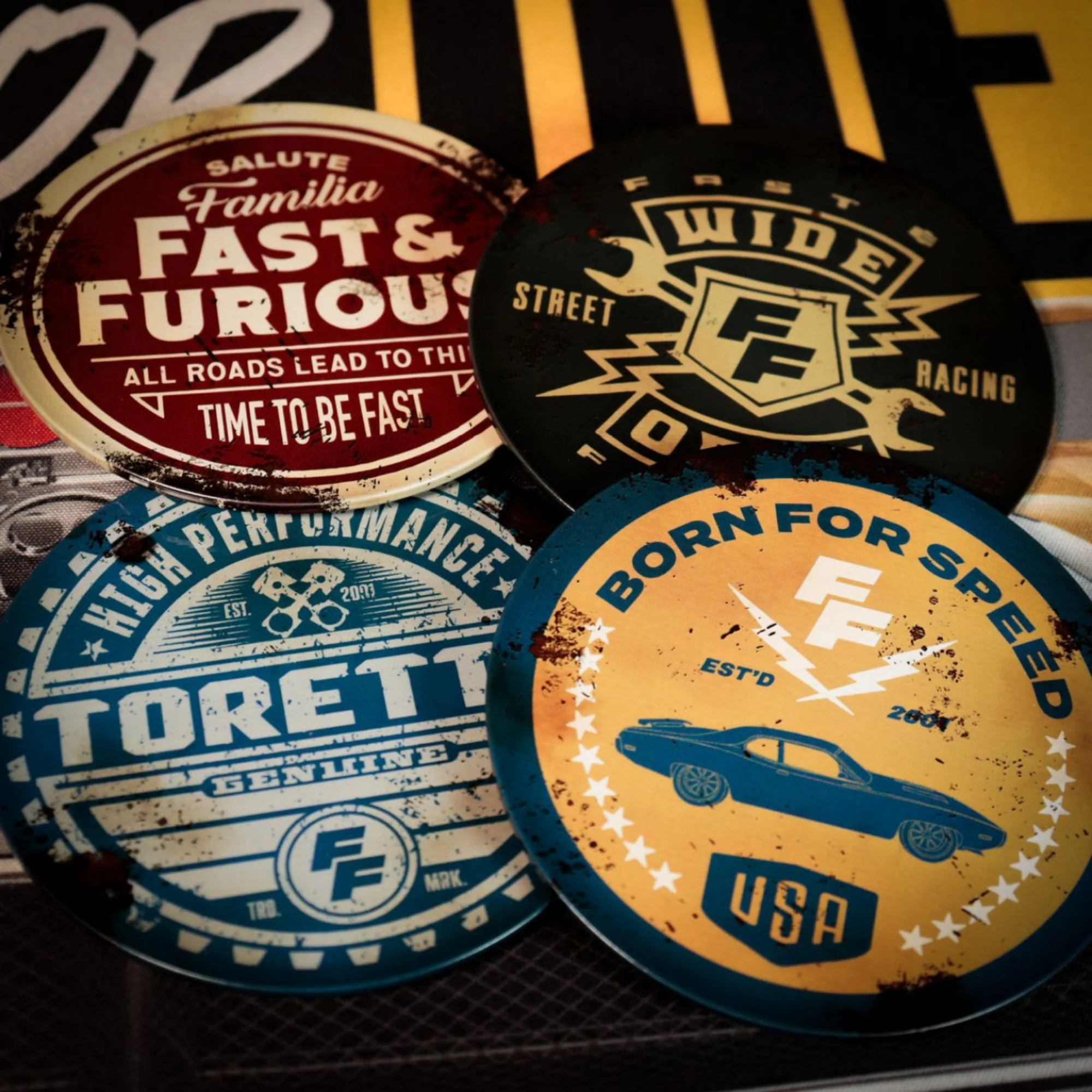 סט תחתיות לכוסות | Fast & Furious Set of 4 Vintage Style Coasters - Image 2